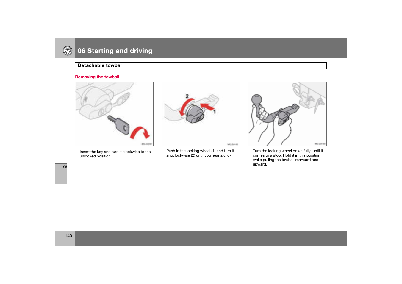 Removing the towball, 06 starting and driving | Volvo S60 S60R User Manual | Page 141 / 265
