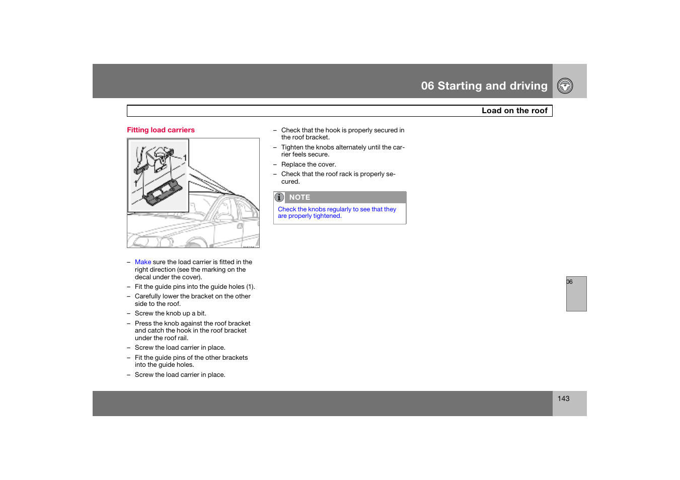 Fitting load carriers, 06 starting and driving | Volvo S60 S60R User Manual | Page 144 / 265