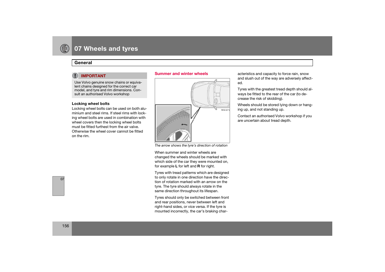 Summer and winter wheels, 07 wheels and tyres | Volvo S60 S60R User Manual | Page 157 / 265