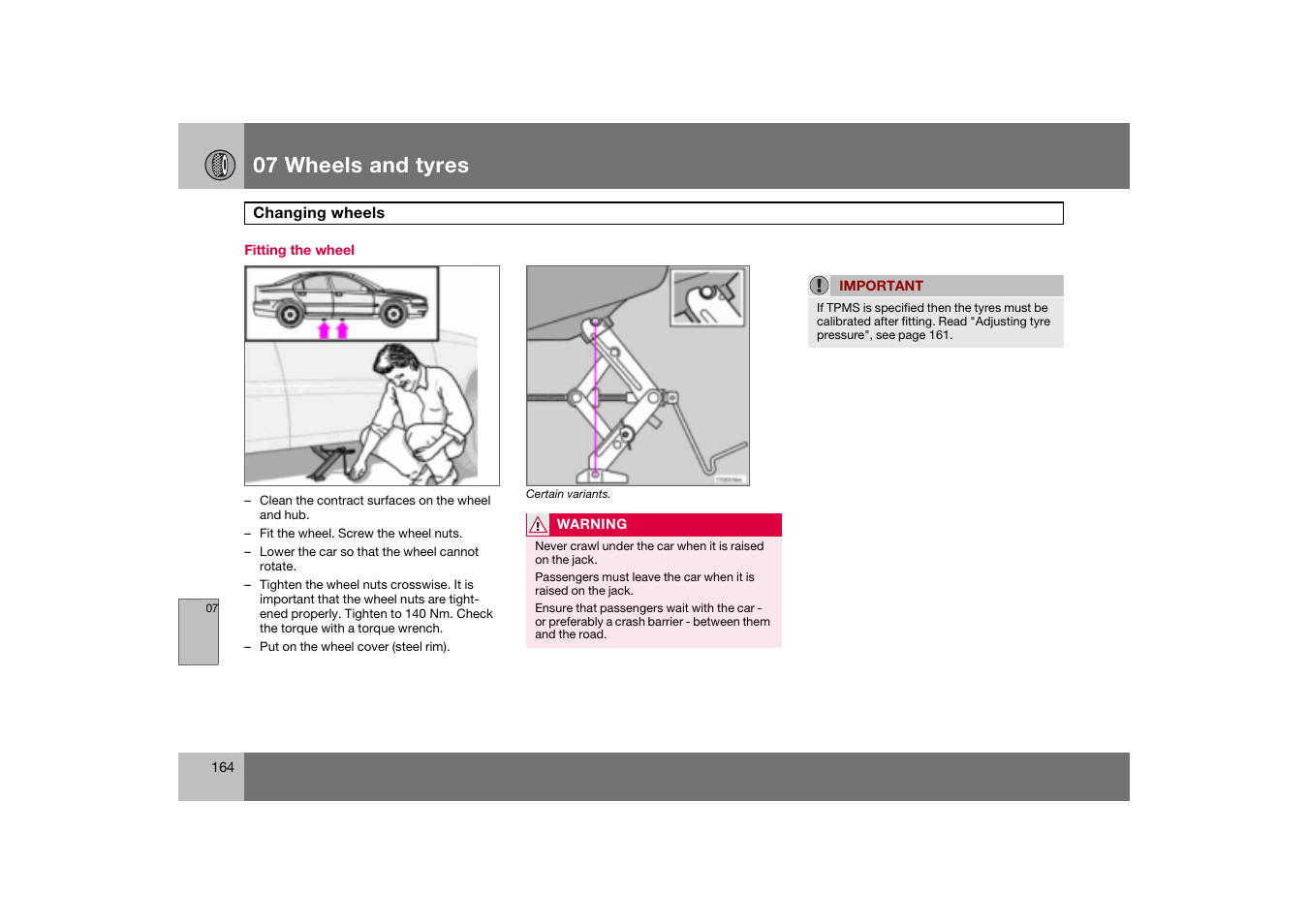 Fitting the wheel, 07 wheels and tyres | Volvo S60 S60R User Manual | Page 165 / 265