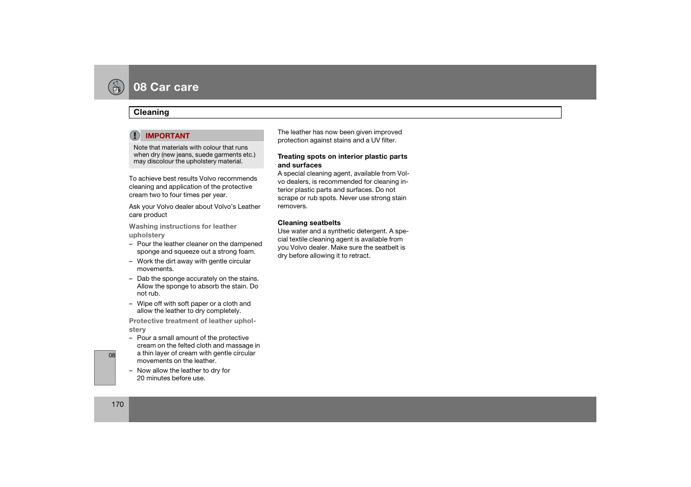 08 car care | Volvo S60 S60R User Manual | Page 171 / 265