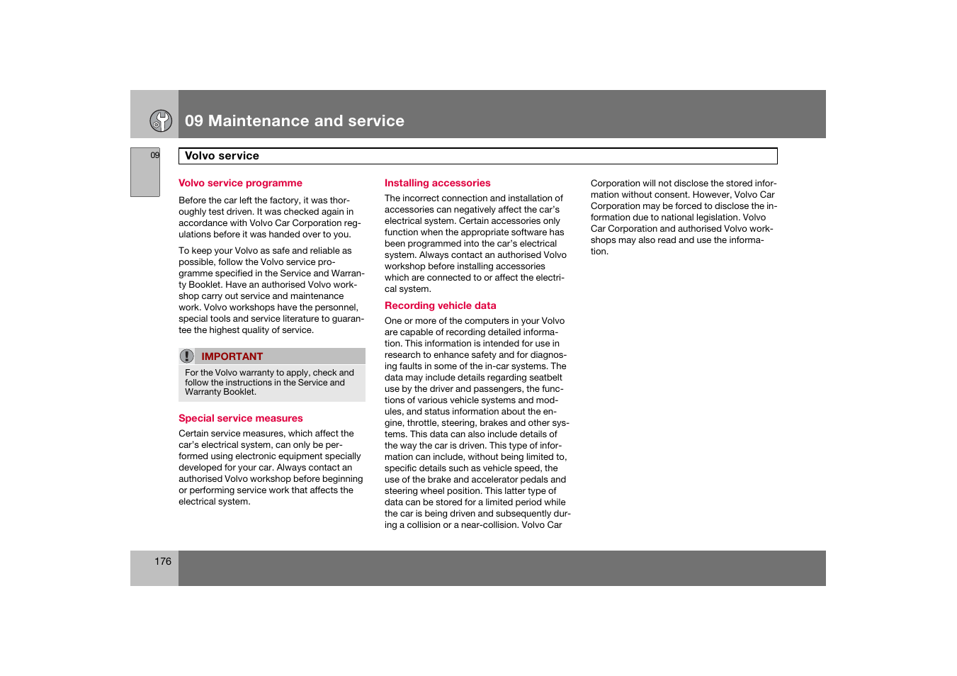 Volvo service programme, Volvo service, 09 maintenance and service | Volvo S60 S60R User Manual | Page 177 / 265