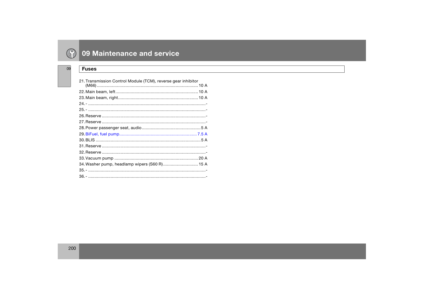 09 maintenance and service | Volvo S60 S60R User Manual | Page 201 / 265