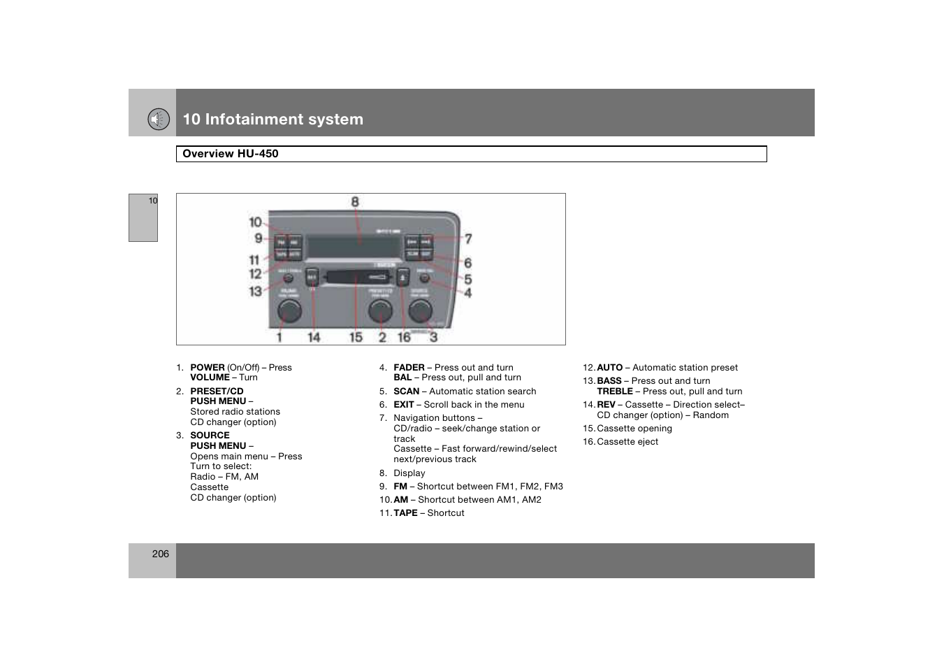 Overview hu-450, 10 infotainment system | Volvo S60 S60R User Manual | Page 207 / 265