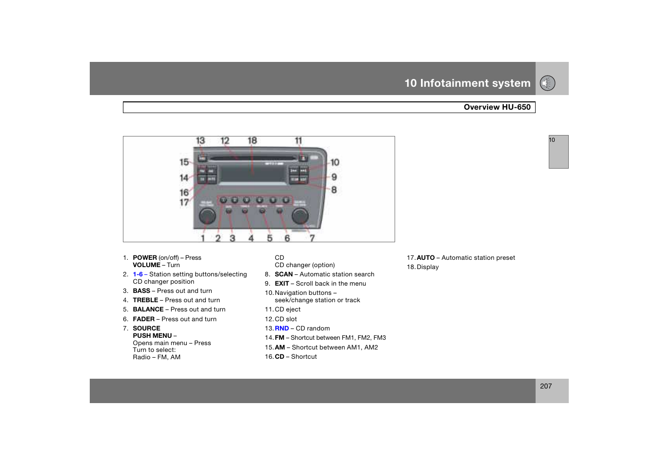 Overview hu-650, 10 infotainment system | Volvo S60 S60R User Manual | Page 208 / 265