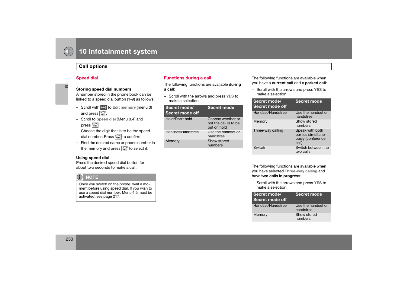 Functions during a call, 10 infotainment system | Volvo S60 S60R User Manual | Page 231 / 265