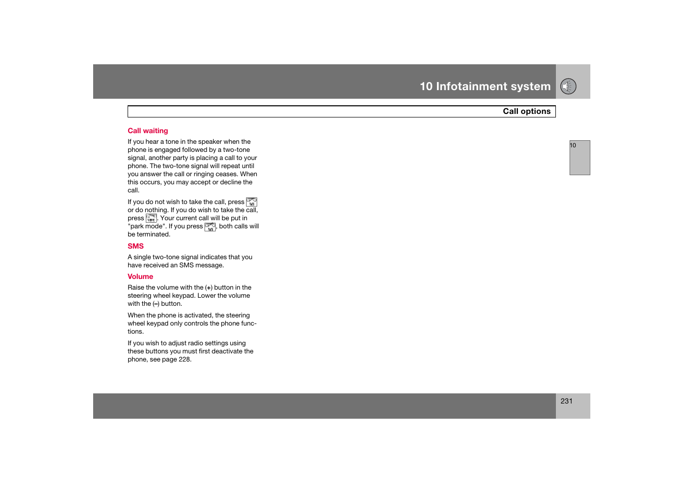 Call waiting, 10 infotainment system | Volvo S60 S60R User Manual | Page 232 / 265