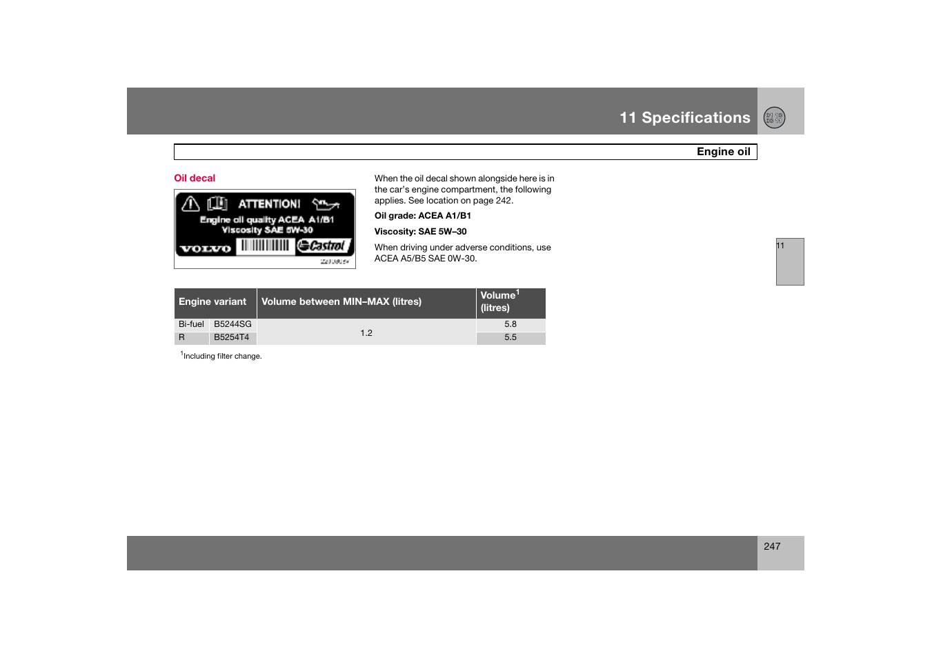 Oil decal, 11 specifications | Volvo S60 S60R User Manual | Page 248 / 265