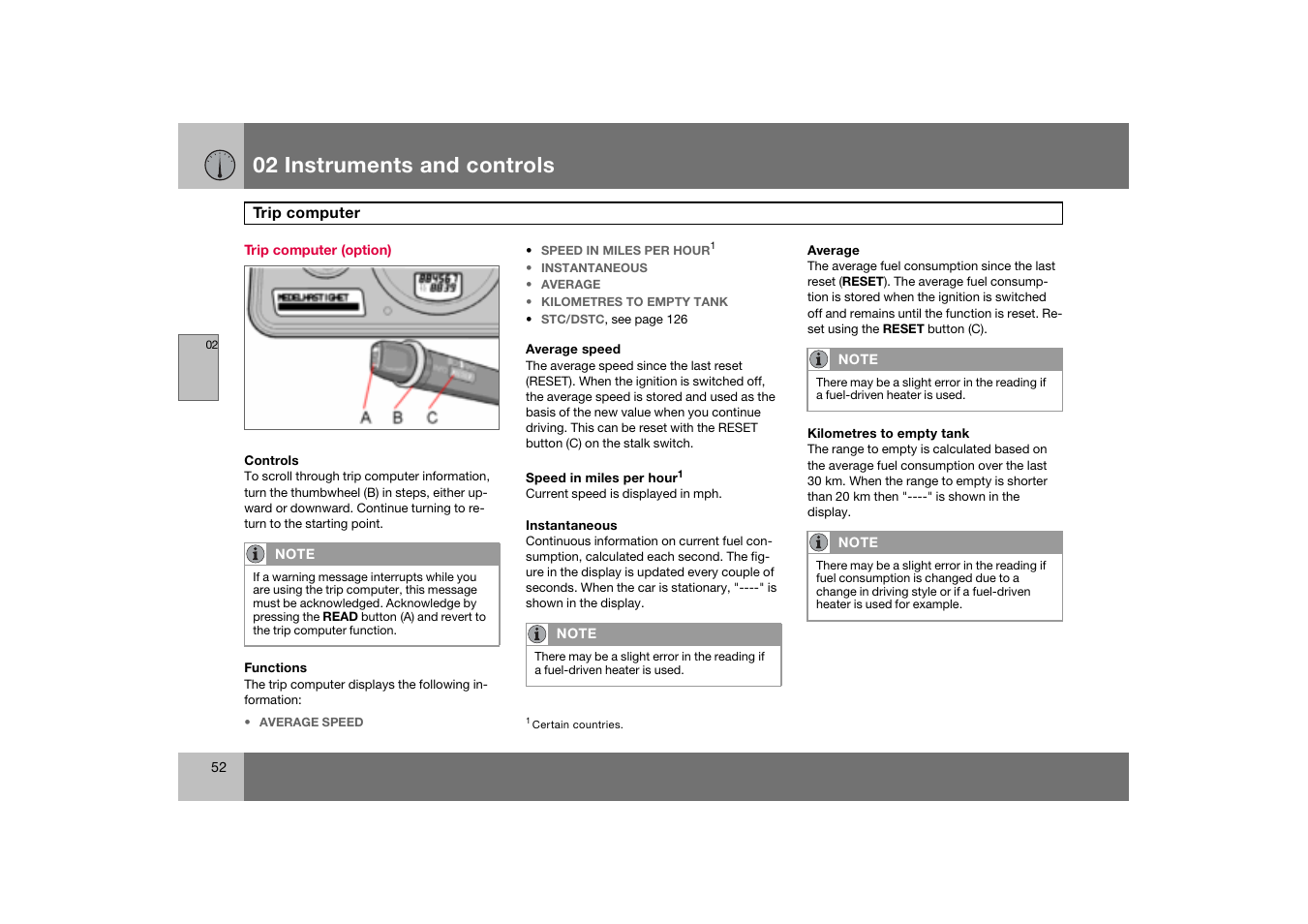 Trip computer (option), Trip computer, 02 instruments and controls | Volvo S60 S60R User Manual | Page 53 / 265