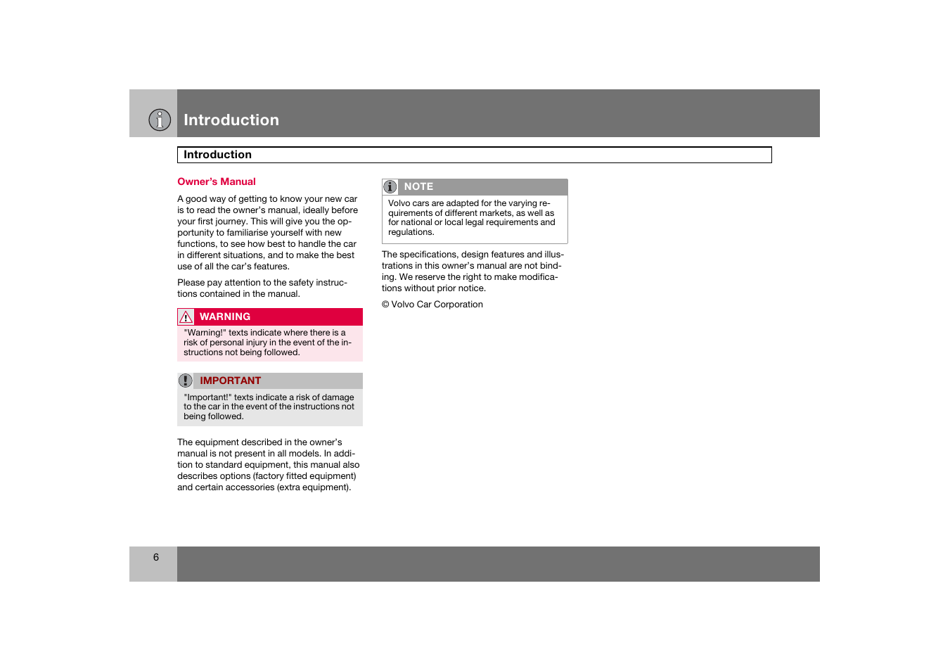 Owner’s manual, Introduction | Volvo S60 S60R User Manual | Page 7 / 265