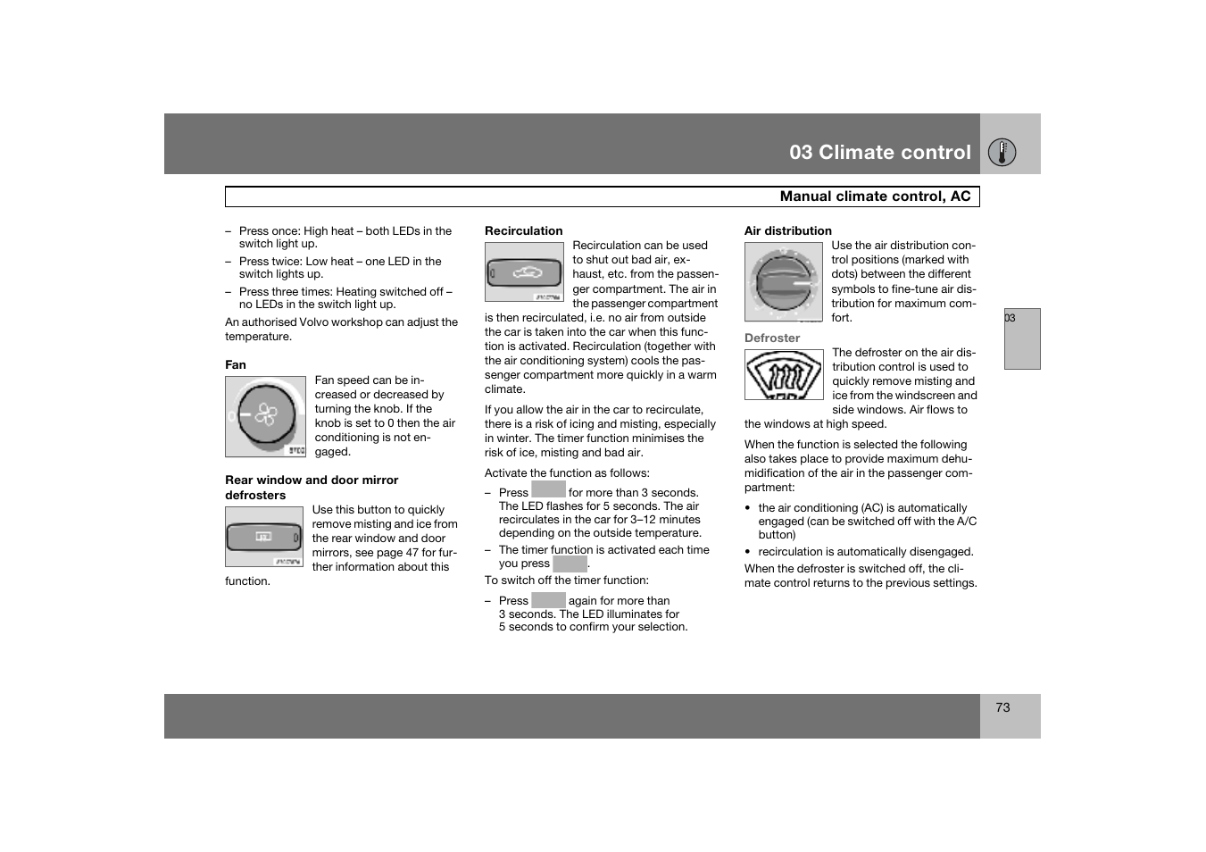 03 climate control | Volvo S60 S60R User Manual | Page 74 / 265