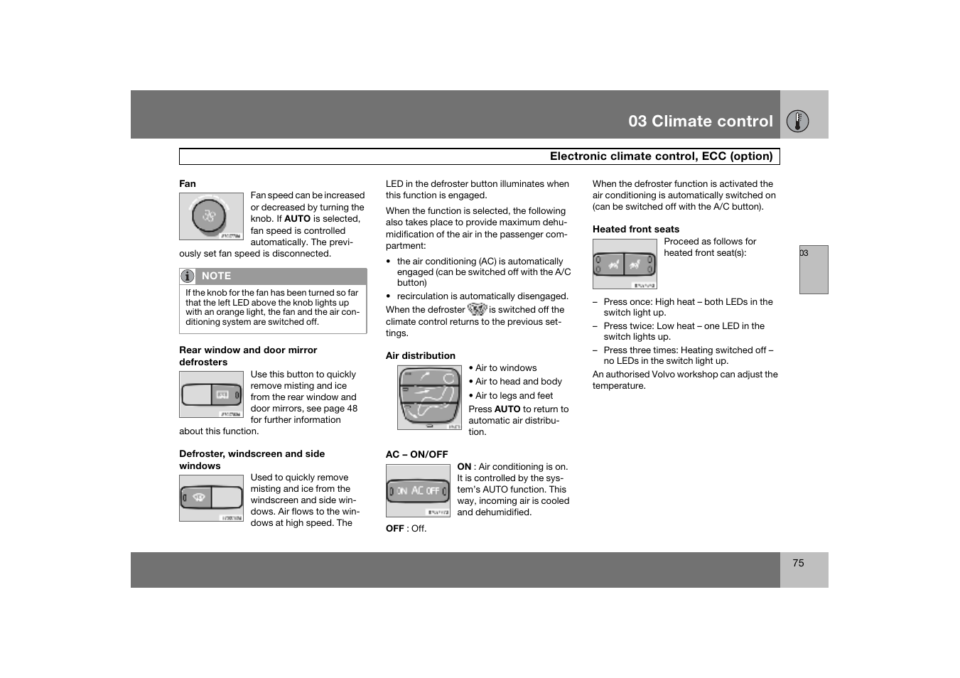 Or 75, 03 climate control | Volvo S60 S60R User Manual | Page 76 / 265