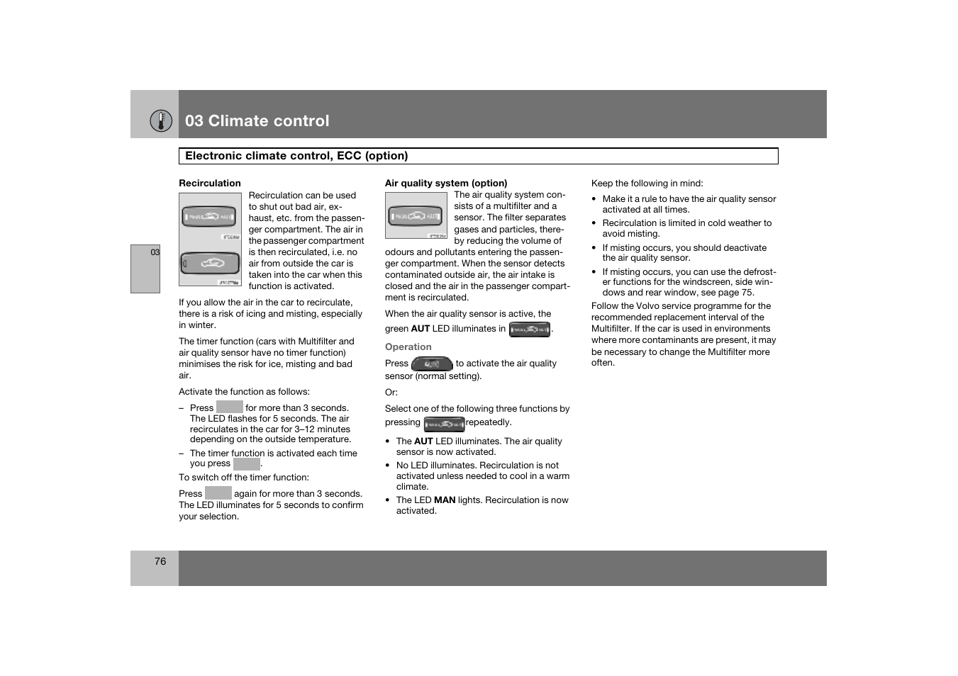 03 climate control | Volvo S60 S60R User Manual | Page 77 / 265