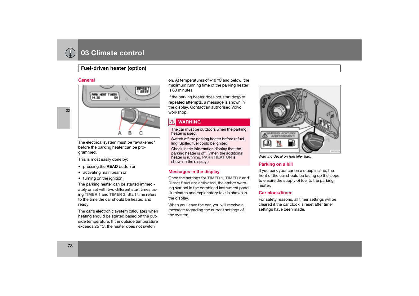 General, Fuel-driven heater (option), 03 climate control | Volvo S60 S60R User Manual | Page 79 / 265