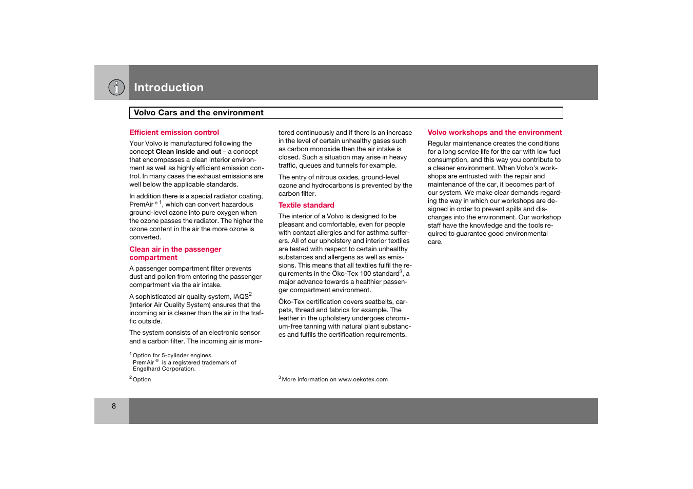 Efficient emission control, Introduction | Volvo S60 S60R User Manual | Page 9 / 265