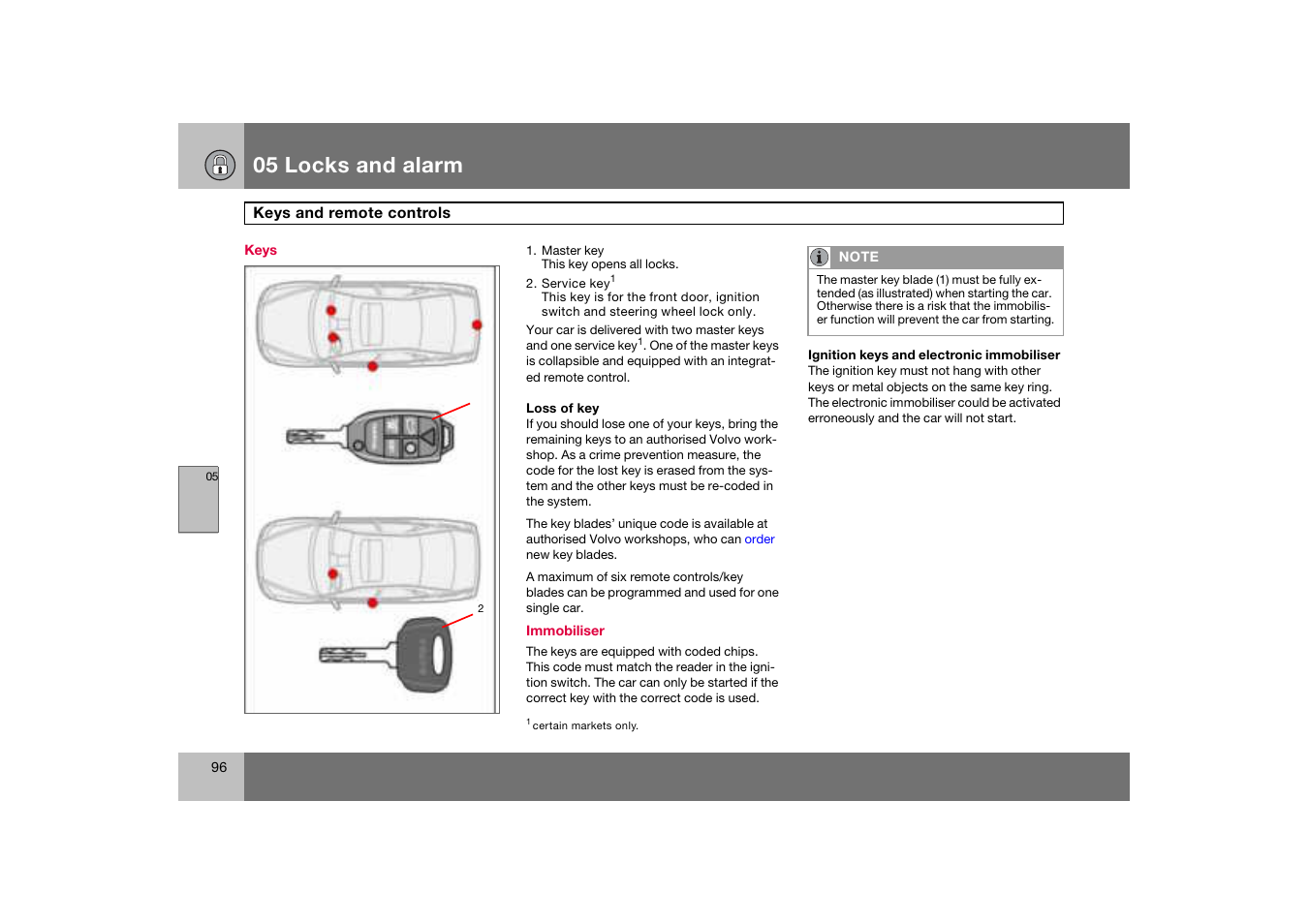 Keys, Keys and remote controls, 05 locks and alarm | Volvo S60 S60R User Manual | Page 97 / 265