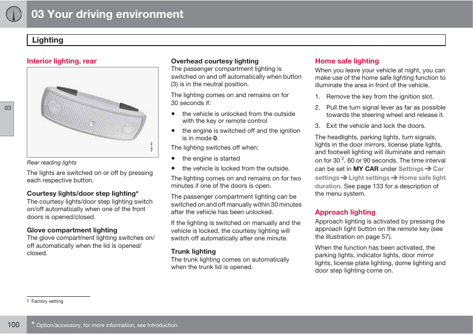 03 your driving environment, Lighting | Volvo S60 User Manual | Page 100 / 358
