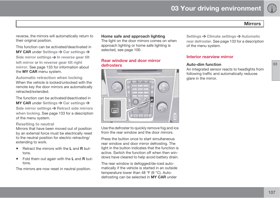 03 your driving environment | Volvo S60 User Manual | Page 107 / 358