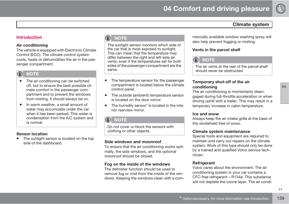 04 comfort and driving pleasure | Volvo S60 User Manual | Page 139 / 358