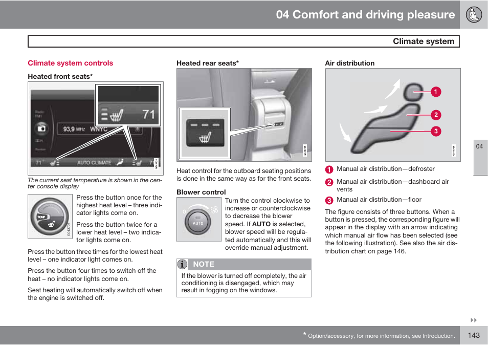 04 comfort and driving pleasure | Volvo S60 User Manual | Page 143 / 358