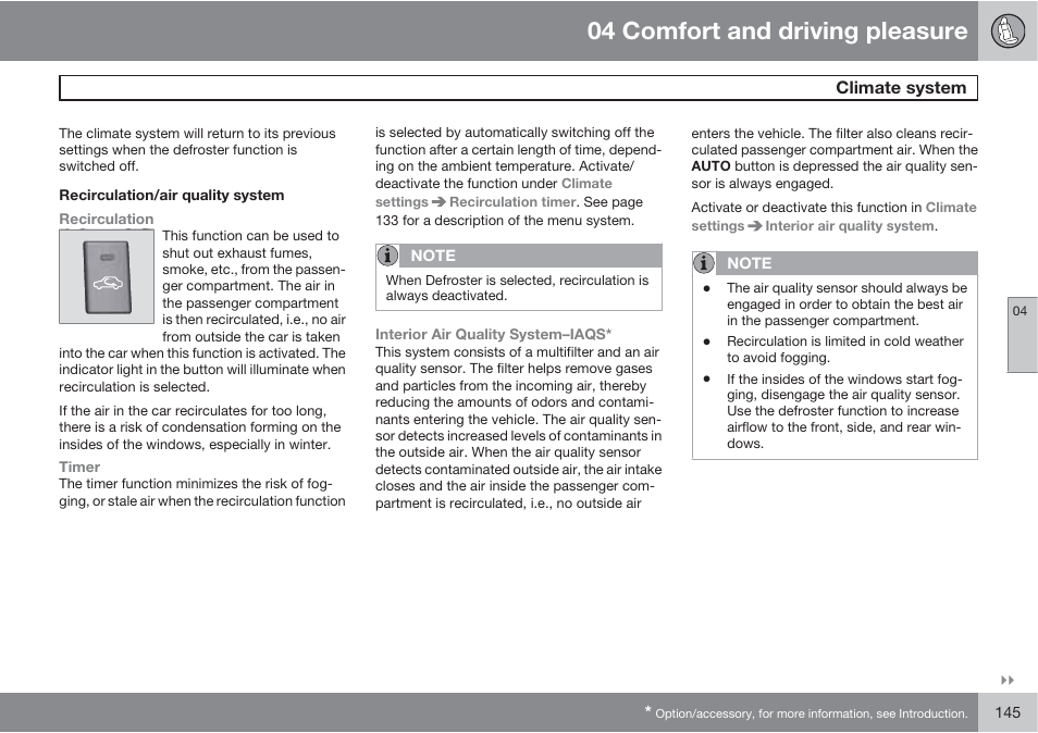 04 comfort and driving pleasure | Volvo S60 User Manual | Page 145 / 358