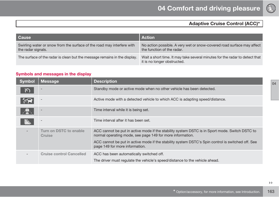 04 comfort and driving pleasure | Volvo S60 User Manual | Page 163 / 358