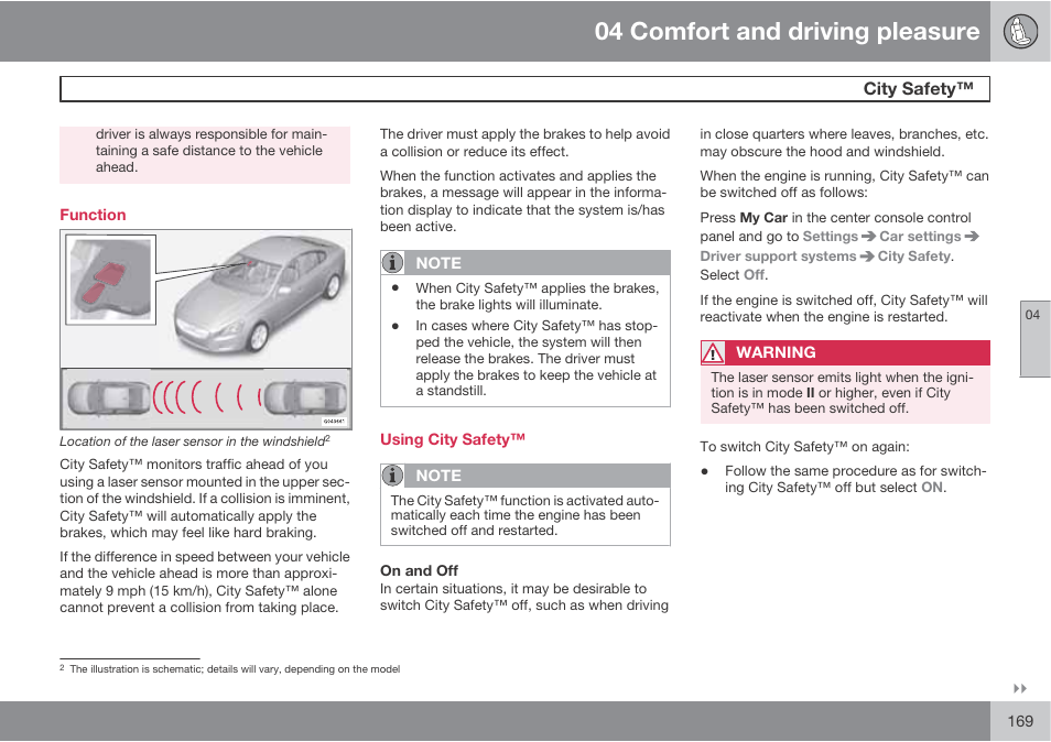 04 comfort and driving pleasure | Volvo S60 User Manual | Page 169 / 358