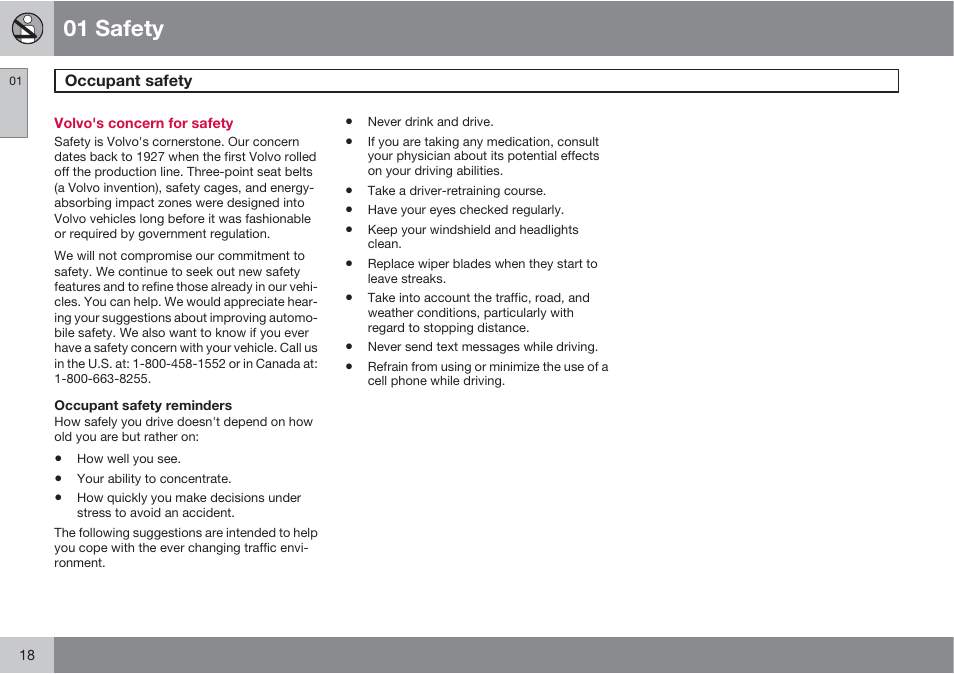 01 safety | Volvo S60 User Manual | Page 18 / 358