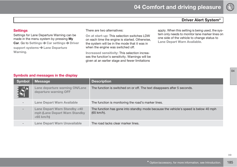 04 comfort and driving pleasure | Volvo S60 User Manual | Page 185 / 358