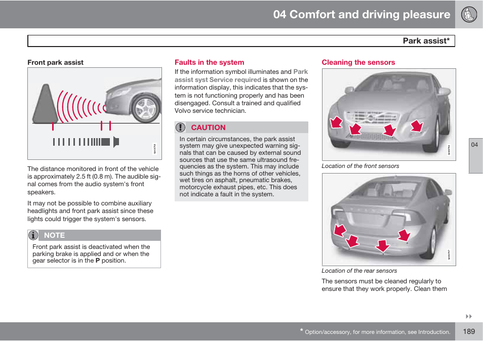 04 comfort and driving pleasure | Volvo S60 User Manual | Page 189 / 358