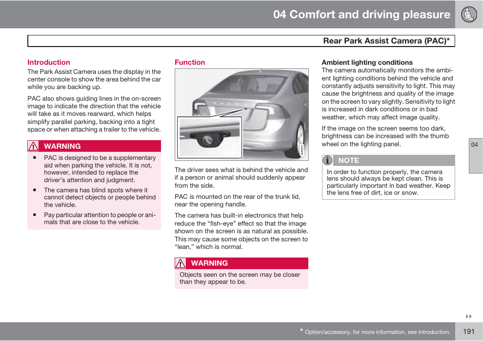 04 comfort and driving pleasure | Volvo S60 User Manual | Page 191 / 358