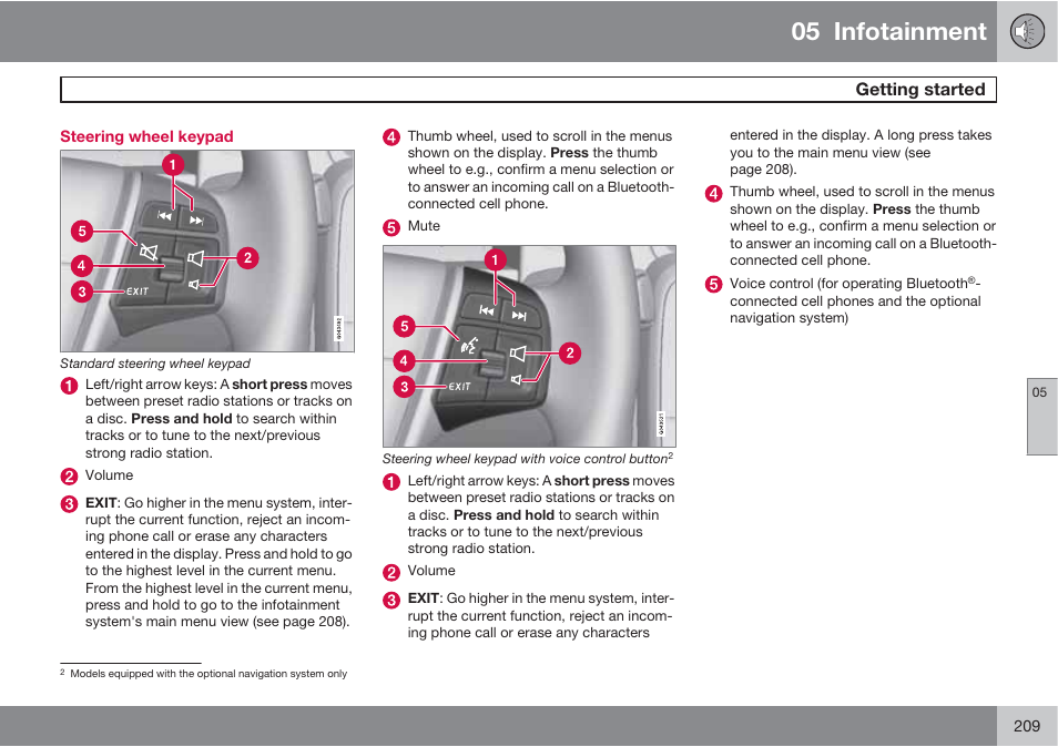 05 infotainment, Getting started | Volvo S60 User Manual | Page 209 / 358
