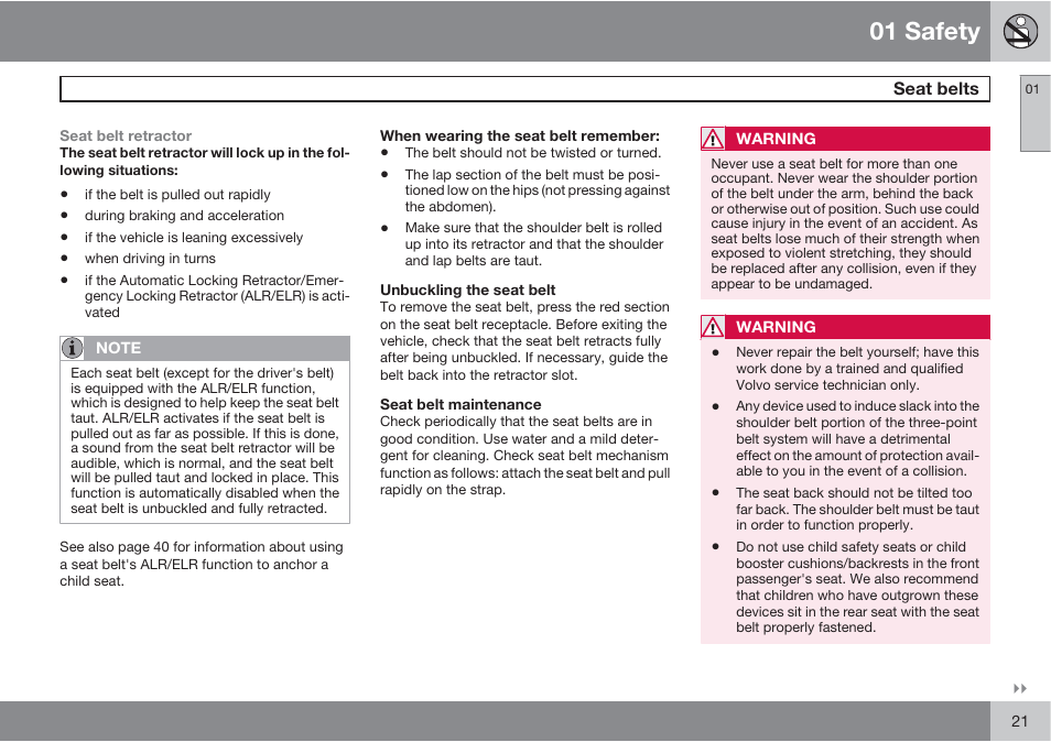 01 safety | Volvo S60 User Manual | Page 21 / 358