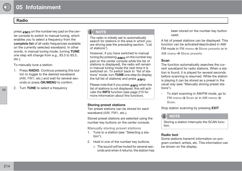 05 infotainment, Radio | Volvo S60 User Manual | Page 214 / 358