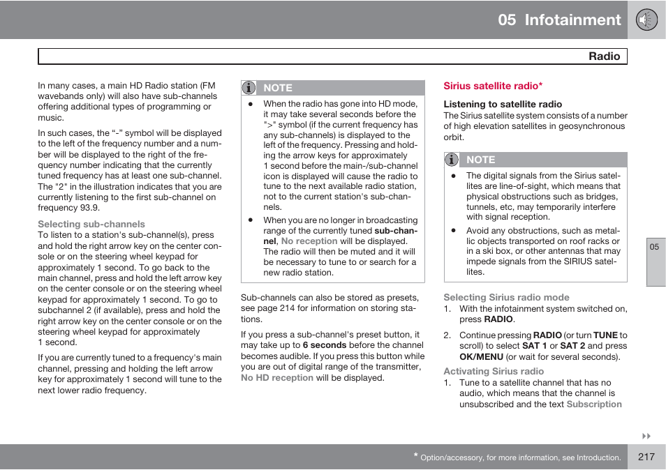 05 infotainment | Volvo S60 User Manual | Page 217 / 358