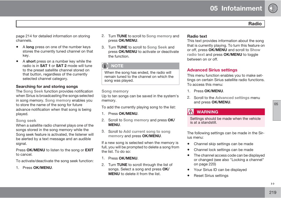 05 infotainment | Volvo S60 User Manual | Page 219 / 358
