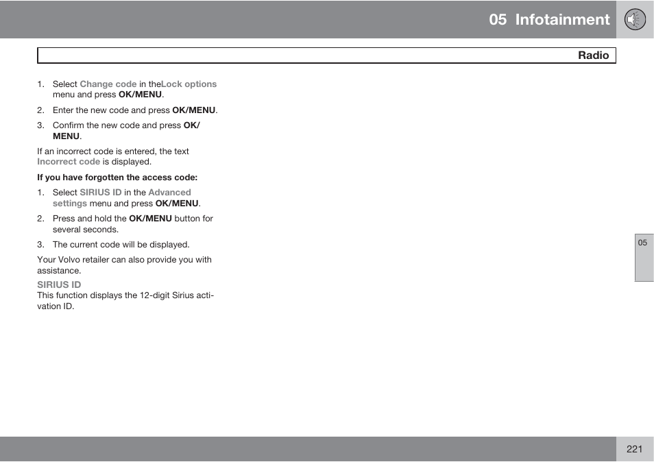 05 infotainment | Volvo S60 User Manual | Page 221 / 358