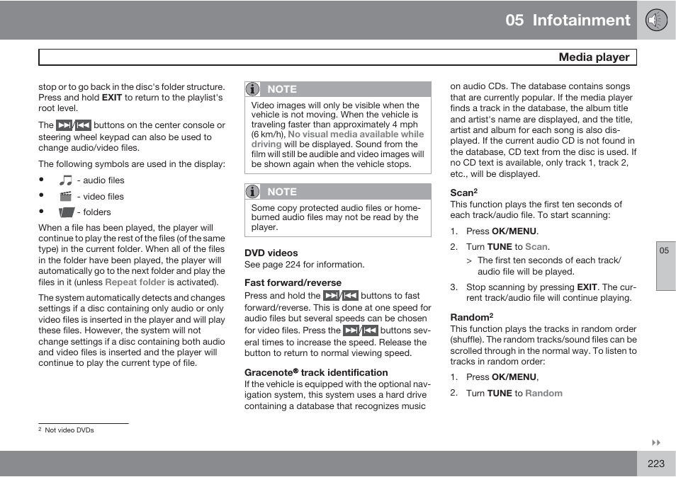 05 infotainment, Media player | Volvo S60 User Manual | Page 223 / 358