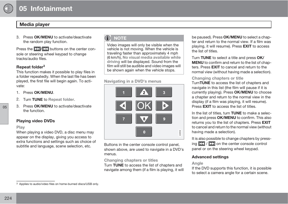 05 infotainment, Media player | Volvo S60 User Manual | Page 224 / 358