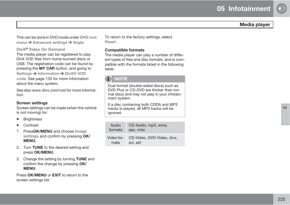 05 infotainment, Media player | Volvo S60 User Manual | Page 225 / 358