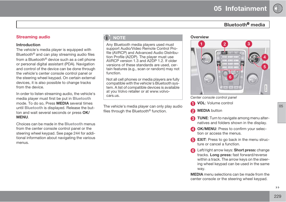 05 infotainment, Bluetooth, Media | Volvo S60 User Manual | Page 229 / 358