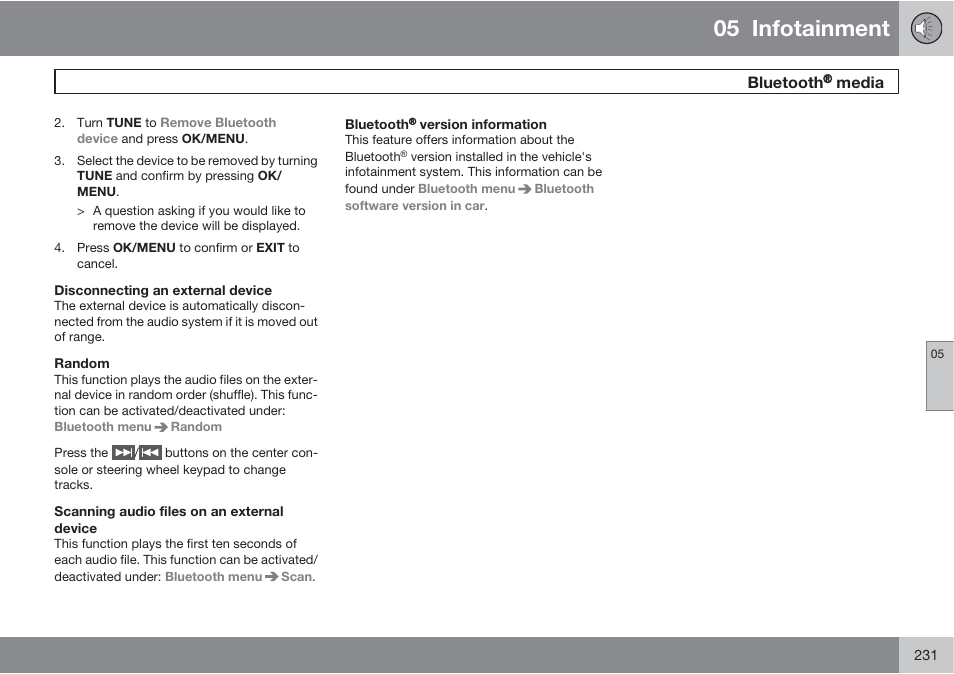 05 infotainment, Bluetooth, Media | Volvo S60 User Manual | Page 231 / 358