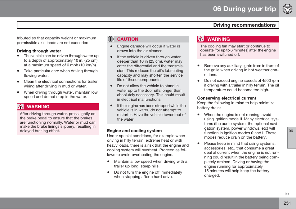 06 during your trip | Volvo S60 User Manual | Page 251 / 358