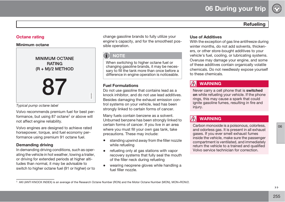 06 during your trip | Volvo S60 User Manual | Page 255 / 358