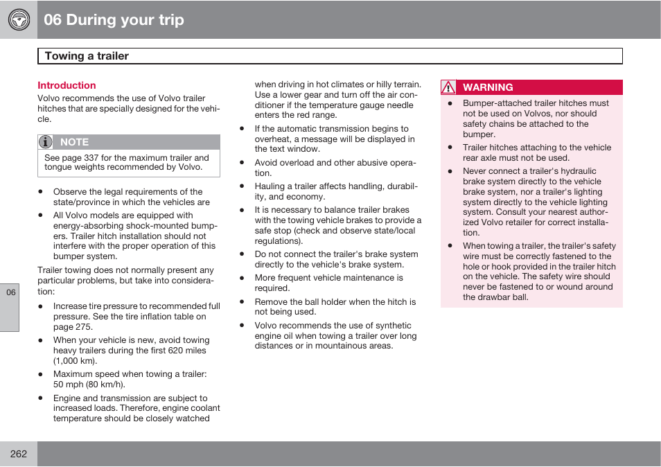 06 during your trip | Volvo S60 User Manual | Page 262 / 358