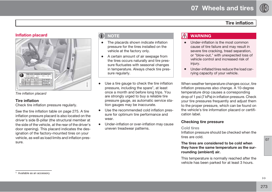 07 wheels and tires | Volvo S60 User Manual | Page 273 / 358