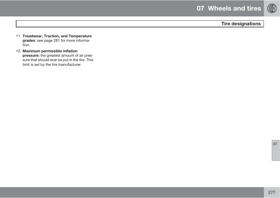 07 wheels and tires | Volvo S60 User Manual | Page 277 / 358