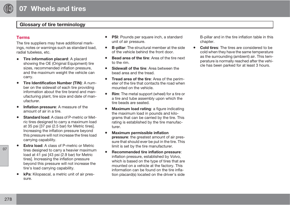 07 wheels and tires | Volvo S60 User Manual | Page 278 / 358