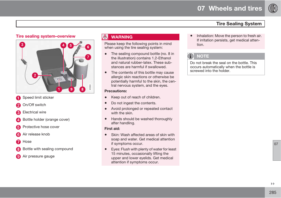 07 wheels and tires | Volvo S60 User Manual | Page 285 / 358