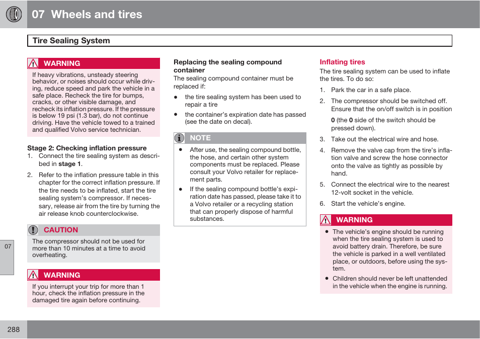 07 wheels and tires | Volvo S60 User Manual | Page 288 / 358